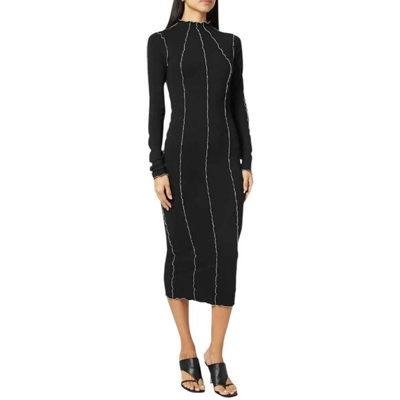 Good American Lettuce Edge Long Sleeve Midi Dress Fitted Knit Size 0 NWT - Picture 4 of 11
